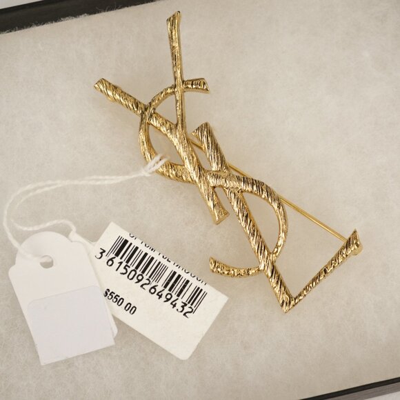 YSL Saint Laurent Opyum Textured Brooch, Gold-toned Brass - Picture 5 of 10